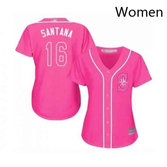 Womens Seattle Mariners 16 Domingo Santana Replica Pink Fashion Cool Base Baseball Jersey